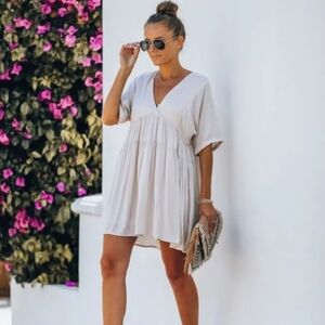 Mustard Seed Off White Deep V-Neck Dress Mini Babydoll Dress Medium